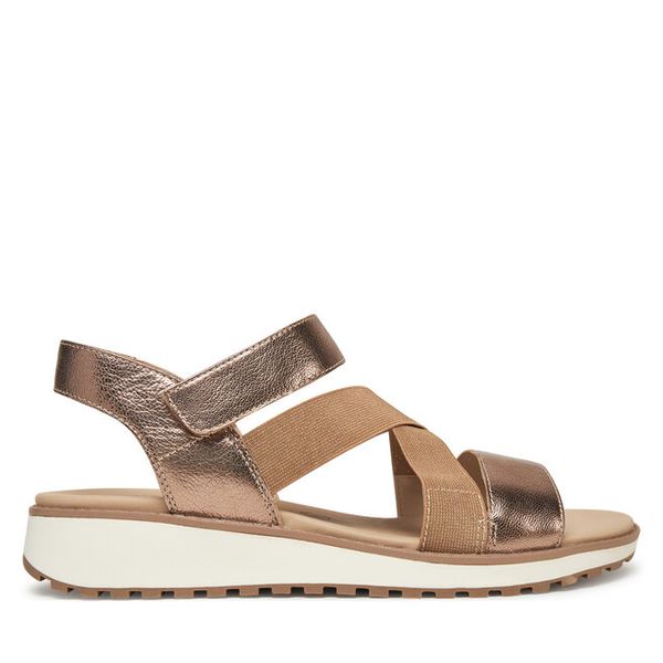 Sandały Caprice. Brązowe sandały Caprice, bez wzorów, bez obcasa, na koturnie, bez zapięcia. Za 169,99 zł.