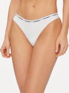 Calvin Klein Underwear Stringi 000QD5043E Biały. Białe stringi Calvin Klein Underwear, bez wzorów, z bawełny. Za 59,99 zł.