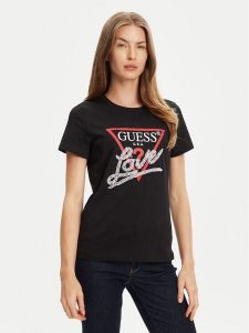 Guess T-Shirt W5YI40 I3Z14 Czarny Regular Fit. Czarne t-shirty Guess, xl, z aplikacjami, z bawełny, bez kołnierzyka, bez ramiączek. Za 129,99 zł.