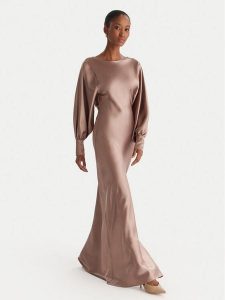 ACCESS FASHION Sukienka wieczorowa 54-3349-237 Beżowy Regular Fit. Brązowe sukienki ACCESS FASHION, bez wzorów, z syntetyku, wizytowe, bez kołnierzyka, bez ramiączek. Za 639,99 zł.