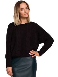 Made of emotion Sweter w kolorze czarnym rozmiar: S/M. Czarne swetry oversize Made Of Emotion, m, bez wzorów, ze splotem, bez ramiączek. Za 96,60 zł.