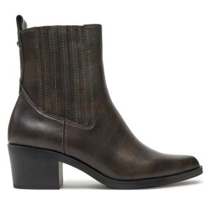 Botki Tamaris. Brązowe botki Tamaris, bez wzorów, bez obcasa, na słupku, bez zapięcia. Za 339,99 zł.