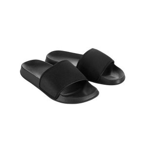 Japonki Unisex Dla Dorosłych. Czarne klapki JUST COOL, bez wzorów, z materiału, bez obcasa. Za 76,99 zł.