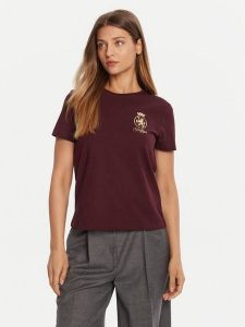 Tommy Hilfiger T-Shirt Gold Crest WW0WW46153 Bordowy Regular Fit. Czerwone t-shirty TOMMY HILFIGER, xxl, bez wzorów, z bawełny, bez kołnierzyka, bez ramiączek. Za 179,99 zł.