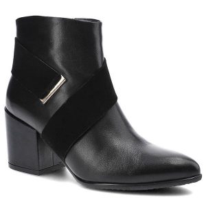 Botki damskie Szydłowski, eleganckie i na stabilnym obcasie, czarne, 2201-CP-1-Z-1. Czarne botki Szydłowski, bez wzorów, ze skóry, bez obcasa, na obcasie, bez zapięcia. Za 259,00 zł.