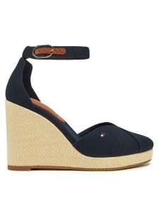 Tommy Hilfiger Półbuty Flag High Wedge Espad Closed Toe FW0FW08494 Granatowy. Niebieskie czółenka TOMMY HILFIGER, bez wzorów, z materiału, bez obcasa, na koturnie, bez zapięcia. Za 259,99 zł.