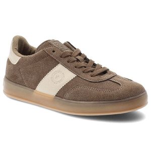 Sneakersy damskie Big Star, cholewka ze skóry ekologicznej z kontrastową wstawką klasyczne sznurowanie na płaskiej podeszwie, brązowe, TT274116. Brązowe trampki Big Star, bez wzorów, ze skóry ekologicznej, bez zapięcia. Za 143,90 zł.