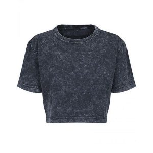 Koszulka Damska Acid Wash Crop T-shirt. Białe bluzki BUILD YOUR BRAND, m, bez wzorów, bez kołnierzyka, bez ramiączek. Za 73,99 zł.