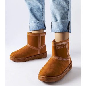 Brązowe śniegowce Big Star KK274612 Mukluki. Brązowe buty zimowe z okrągłym noskiem, za kostkę, bez obcasa, na platformie, bez zapięcia. Za 212,82 zł.
