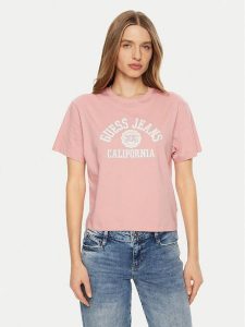 Guess Jeans T-Shirt W5RI43 K8HM0 Różowy Regular Fit. Czerwone t-shirty Guess Jeans, xl, z aplikacjami, z bawełny, bez kołnierzyka, bez ramiączek. Za 89,99 zł.