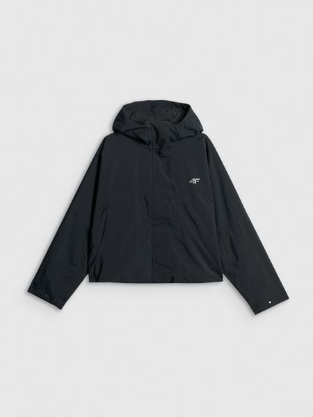 4F Kurtka przejściowa damska - czarna L. Czarne kurtki 4f, l, bez wzorów, z materiału, bez kaptura. Za 349,99 zł.