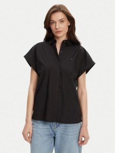 Tommy Hilfiger Koszula WW0WW45897 Czarny Relaxed Fit. Czarne koszule TOMMY HILFIGER, bez wzorów, z bawełny, bez kołnierzyka, bez ramiączek. Za 239,99 zł.