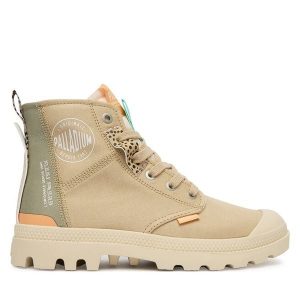 Trapery Palladium. Brązowe buty zimowe Palladium, bez obcasa, bez zapięcia. Za 399,99 zł.