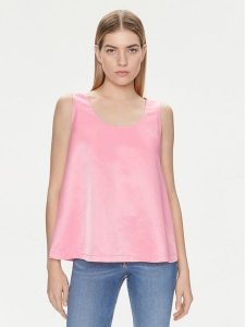 United Colors Of Benetton Top 5XONDQ06Z Różowy Relaxed Fit. Czerwone topy United Colors of Benetton, s, bez wzorów, z wiskozy, bez kołnierzyka, bez ramiączek. Za 169,99 zł.