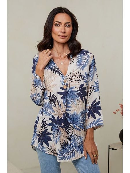 Le Monde du Lin Lniana tunika w kolorze beżowo-niebieskim rozmiar: 38/40. Brązowe tuniki Le Monde du Lin, bez wzorów, ze lnu, klasyczne, bez kołnierzyka, bez ramiączek. Za 138,95 zł.