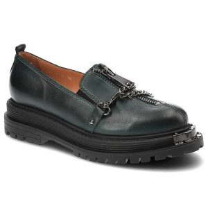 Zielone Półbuty Simen Modne Skórzane Buty Damskie. Zielone półbuty Simen, bez wzorów, ze skóry, bez obcasa, na obcasie, bez zapięcia. Za 289,00 zł.