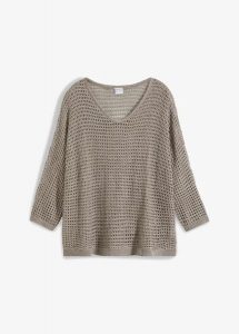Sweter ażurowy z mieszanki wiskozy. Brązowe swetry klasyczne bonprix, z wiskozy, bez kołnierzyka. Za 99,99 zł.
