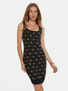 Guess Sukienka dzianinowa Sarah W4BK98 Z3JD2 Czarny Slim Fit. Czarne kombinezony Guess, s, z aplikacjami, z dzianiny, bez kołnierzyka, bez ramiączek. Za 279,99 zł.