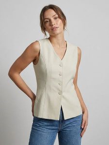 MOSS COPENHAGEN Kamizelka "Esteriane" w kolorze kremowym rozmiar: XL. Brązowe kamizelki Moss Copenhagen, xl, bez wzorów, bez kołnierzyka, bez ramiączek, bez kaptura. Za 170,87 zł.