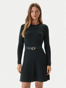 Guess Sukienka dzianinowa W5BK68 Z2YJ2 Zielony Slim Fit. Zielone kombinezony Guess, s, z aplikacjami, z dzianiny, bez kołnierzyka, bez ramiączek. Za 439,99 zł.