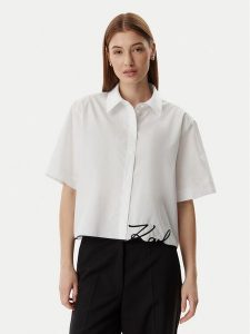 KARL LAGERFELD Koszula B2W11017 Biały Loose Fit. Białe koszule KARL LAGERFELD, bez wzorów, z bawełny, bez kołnierzyka, bez ramiączek. Za 496,99 zł.