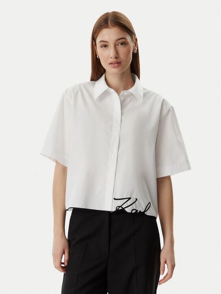 KARL LAGERFELD Koszula B2W11017 Biały Loose Fit. Białe koszule KARL LAGERFELD, bez wzorów, z bawełny, bez kołnierzyka, bez ramiączek. Za 496,99 zł.