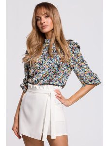 Made of emotion Bluzka w kolorze biało-błękitno-żółtym rozmiar: XL. Białe bluzki Made Of Emotion, xl, bez wzorów, bez kołnierzyka, bez ramiączek. Za 61,60 zł.