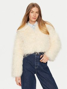 Eleh Futro E00203 Écru Regular Fit. Płaszcze Eleh, s, bez wzorów, z futra, bez kaptura. Za 459,99 zł.