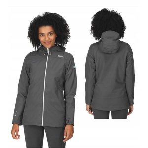 Kurtka przeciwdeszczowa dla kobiet Regatta Hamara III. Szare kurtki Regatta, bez wzorów, bez kaptura. Za 229,99 zł.