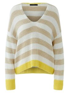 Oui Sweter w kolorze beżowo-biało-żółtym rozmiar: 40. Brązowe swetry oversize Oui, bez wzorów, bez ramiączek. Za 179,95 zł.