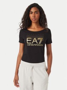 EA7 Emporio Armani T-Shirt 7W001444 AF10373 MC004 Czarny Slim Fit. Czarne t-shirty EA7 Emporio Armani, s, bez wzorów, z bawełny, bez kołnierzyka, bez ramiączek. Za 289,99 zł.