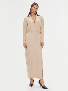 Patrizia Pepe Sukienka dzianinowa 2A2618/K139-B778 Beżowy Regular Fit. Brązowe sukienki Patrizia Pepe, bez wzorów, z dzianiny, bez kołnierzyka, bez ramiączek. Za 649,00 zł.