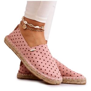 Damskie Espadryle W Groszki Big Star JJ274869 Różowe. Czerwone espadryle bez wzorów, z gumy, bez obcasa. Za 182,49 zł.