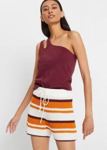 Top cold-shoulder z bawełny organicznej. Czerwone topy bonprix, bez wzorów, z bawełny, bez kołnierzyka, bez ramiączek. Za 24,99 zł.