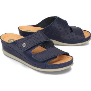 DR. BRINKMANN 701226-5 marine, klapki damskie. Niebieskie klapki Dr. Brinkmann, bez wzorów, ze skóry, bez obcasa. Za 329,90 zł.