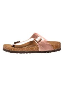 Birkenstock Japonki "Gizeh" w kolorze różowozłotym rozmiar: 39. Czerwone klapki Birkenstock, bez wzorów, z otwartym noskiem, bez obcasa. Za 203,95 zł.