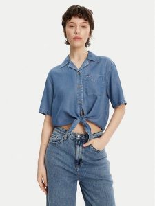 Tommy Jeans Koszula DW0DW20603 Niebieski Relaxed Fit. Niebieskie koszule Tommy Jeans, xxs, bez wzorów, z jeansu, bez kołnierzyka, bez ramiączek. Za 199,99 zł.