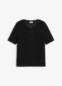 Sweter ażurowy z mieszanki bawełny. Czarne swetry klasyczne bonprix, z bawełny, bez kołnierzyka. Za 29,99 zł.