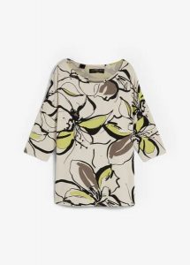 T-shirt w kwiaty. Brązowe t-shirty bonprix, bez wzorów, bez kołnierzyka, bez ramiączek. Za 54,99 zł.