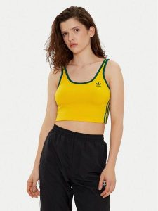 Adidas Top adicolor 3-Stripes JP2291 Żółty Slim Fit. Żółte topy ADIDAS, l, bez wzorów, z bawełny, bez kołnierzyka, bez ramiączek. Za 79,99 zł.