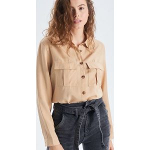 Koszula z kieszeniami - Beżowy. Koszule marki Cropp. W wyprzedaży za 39,99 zł.