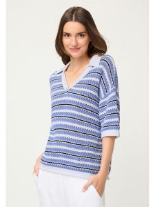 Olsen Sweter w kolorze niebiesko-kremowym rozmiar: 44. Brązowe swetry oversize Olsen, bez wzorów, ze splotem, bez ramiączek. Za 165,17 zł.