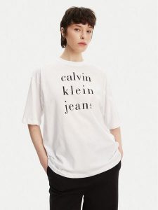 Calvin Klein Jeans T-Shirt LV047B827G Biały Relaxed Fit. Białe t-shirty Calvin Klein Jeans, m, bez wzorów, z bawełny, bez kołnierzyka, bez ramiączek. Za 119,99 zł.