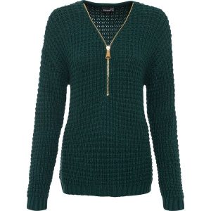 Sweter dzianinowy z zamkiem. Zielone swetry klasyczne bonprix, z dzianiny, bez kołnierzyka. Za 124,99 zł.