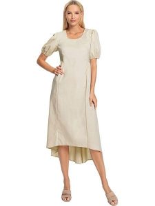 Heine Sukienka w kolorze beżowym rozmiar: 50. Brązowe sukienki Heine, bez wzorów, z bawełny, z asymetrycznym kołnierzem, bez ramiączek, midi, asymetryczne. Za 100,28 zł.