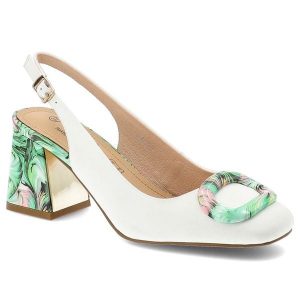 Czółenka damskie S.Barski, cholewka ze skóry naturalnej z elegancką broszką i stabilnym obcasem, zielone, LZ61-2010. Białe czółenka S.BARSKI, bez wzorów, ze skóry, bez obcasa, na obcasie, bez zapięcia. Za 233,90 zł.