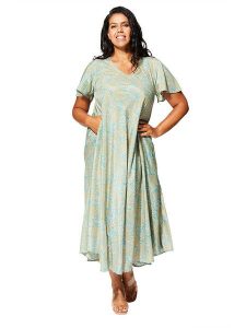 Aller Simplement Sukienka w kolorze niebiesko-zielonym rozmiar: 42/44. Niebieskie sukienki Aller Simplement, bez wzorów, klasyczne, bez kołnierzyka, bez ramiączek, maxi. Za 84,45 zł.