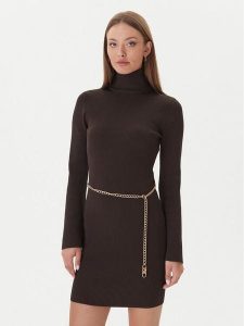 MICHAEL Michael Kors Sukienka dzianinowa MF583C633D Brązowy Slim Fit. Brązowe sukienki MICHAEL Michael Kors, l, bez wzorów, z dzianiny, bez kołnierzyka, bez ramiączek. Za 559,99 zł.