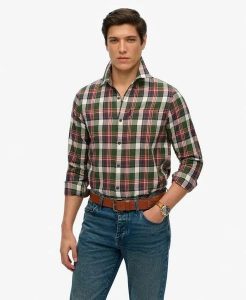 Superdry Koszula Vintage w Kratę z Bawełny Organicznej. Zielone koszule Superdry, l, bez wzorów, z bawełny, bez kołnierzyka, bez ramiączek. Za 296,85 zł.