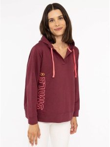 Zwillingsherz Bluza "Smile" w kolorze bordowym rozmiar: L/XL. Czerwone bluzy Zwillingsherz, l, bez wzorów, z kapturem. Za 249,17 zł.